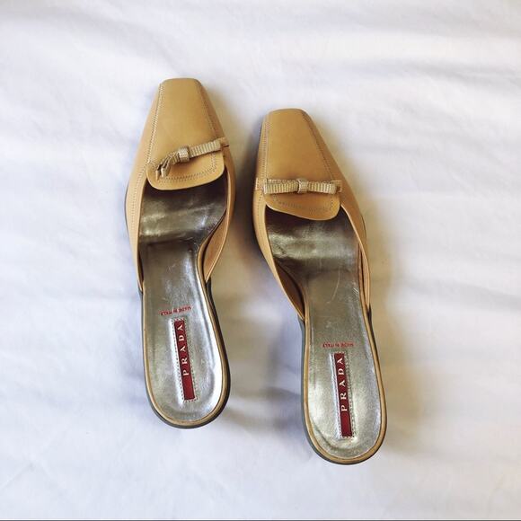 Prada Shoes - Authentic Prada Tan Leather Square-Toe Mules